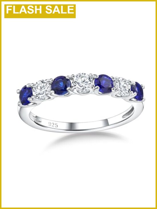 Jewelry - Sterling Silver Rhodium Plated Half Eternity Band Stackable Wedding Ring